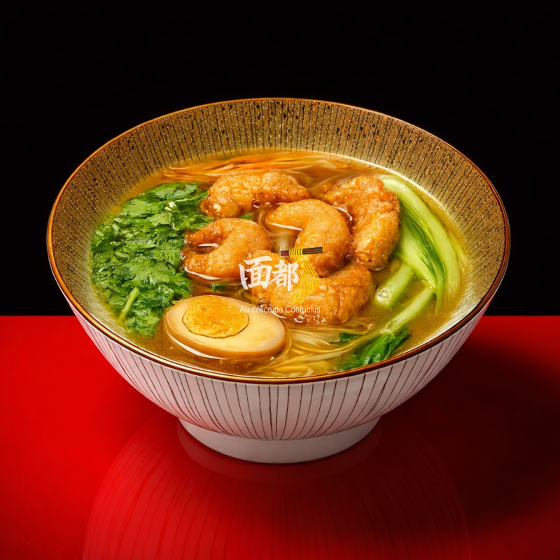Soupe de nouilles aux crevettes frites
